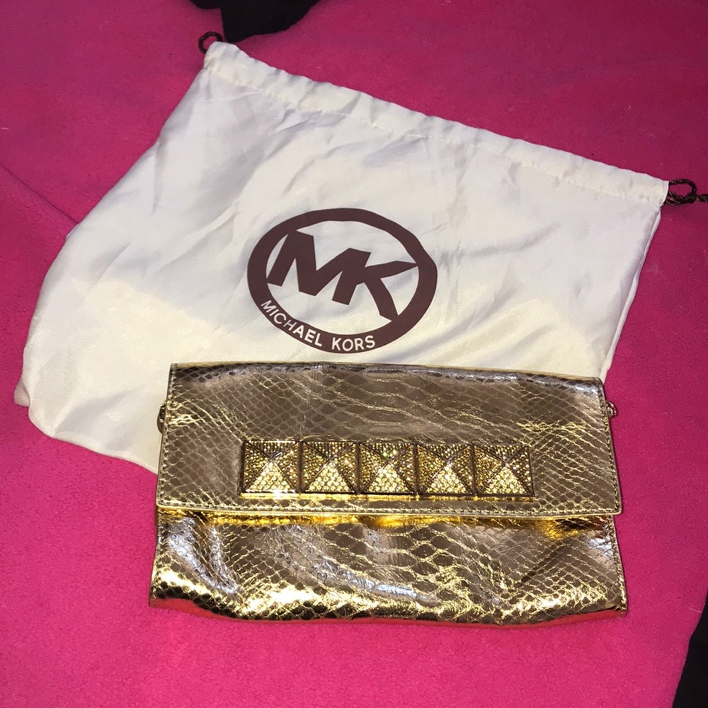 Michael Kors gold clutch with chain